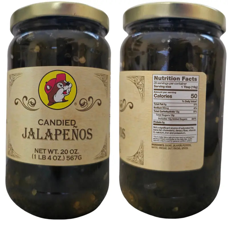 Buc-ee’s Candied Jalapeños 20oz Glass Jar – Sweet & Spicy Jalapeno Snack Made with Simple Ingredients