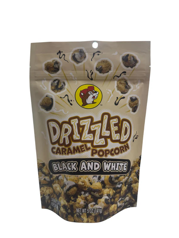 Buc-ee’s Black & White Drizzled Caramel Popcorn in 5 oz Bag – Chocolate Covered Gourmet Snack with White and Dark Chocolate Drizzle