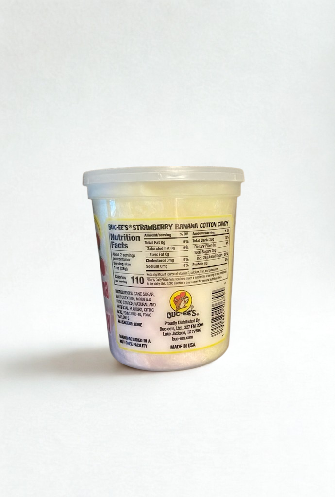 Buc-ee’s Cotton Candy – Sweet & Fluffy Sugar Snack in 2 oz Tub, 4 Fun Flavors: Watermelon, Grape, Classic & Strawberry Banana