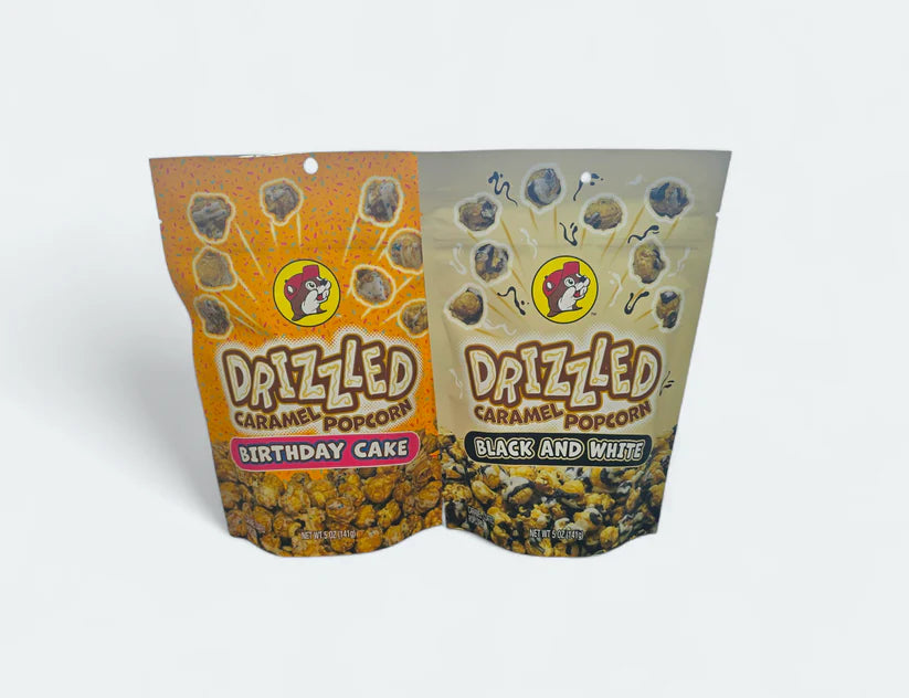 Buc-ee’s Drizzled Caramel Popcorn – 5oz Gourmet Snack Bag in Birthday Cake or Black & White Flavor
