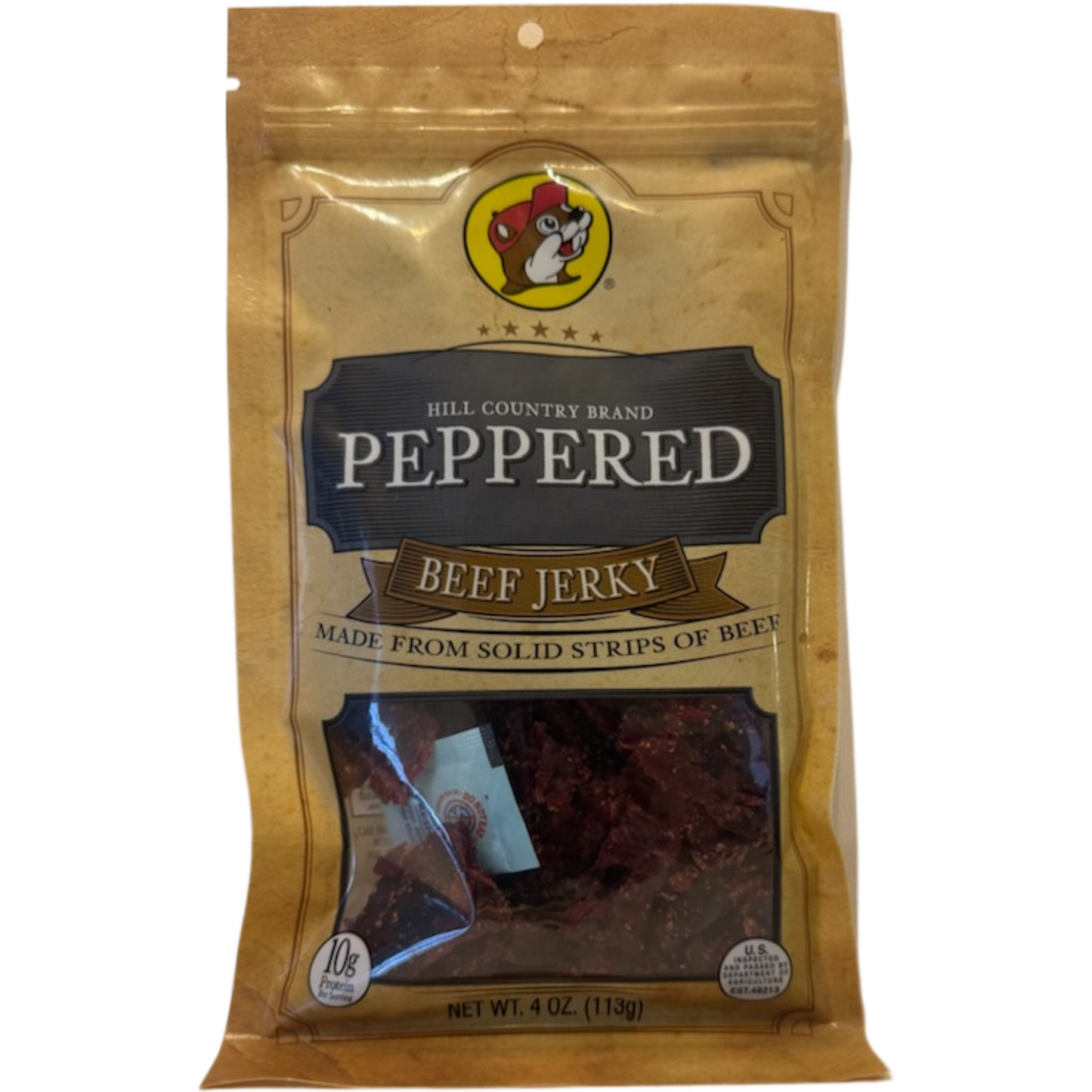 Buc-ees Peppered Hill Country Beef Jerky 4oz package spicy peppered meat snack