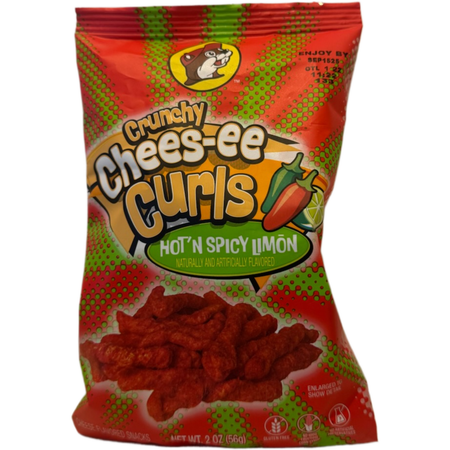 Buc-ees Chees-ee Curls Hot n Spicy Limon crunchy tangy spicy snack bag