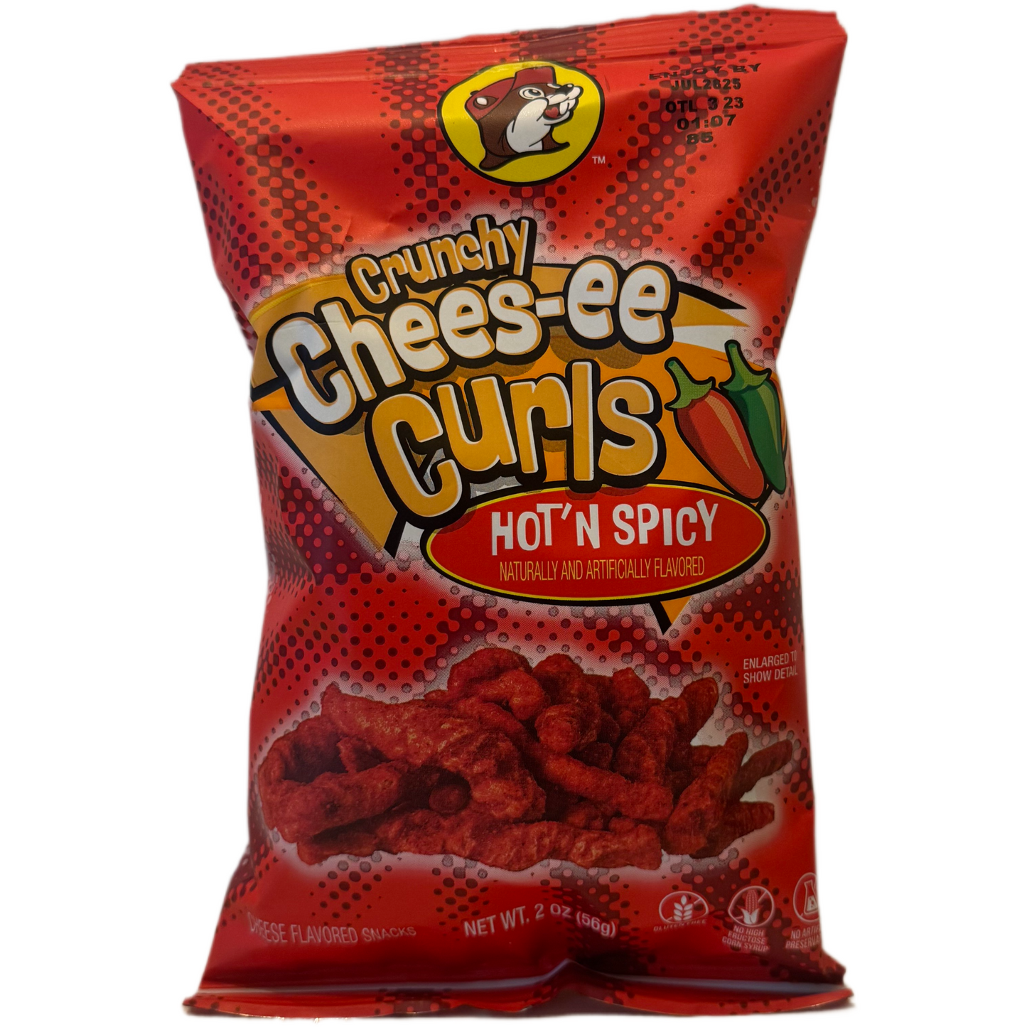 Buc-ees Chees-ee Curls Hot n Spicy crunchy spicy snack bag