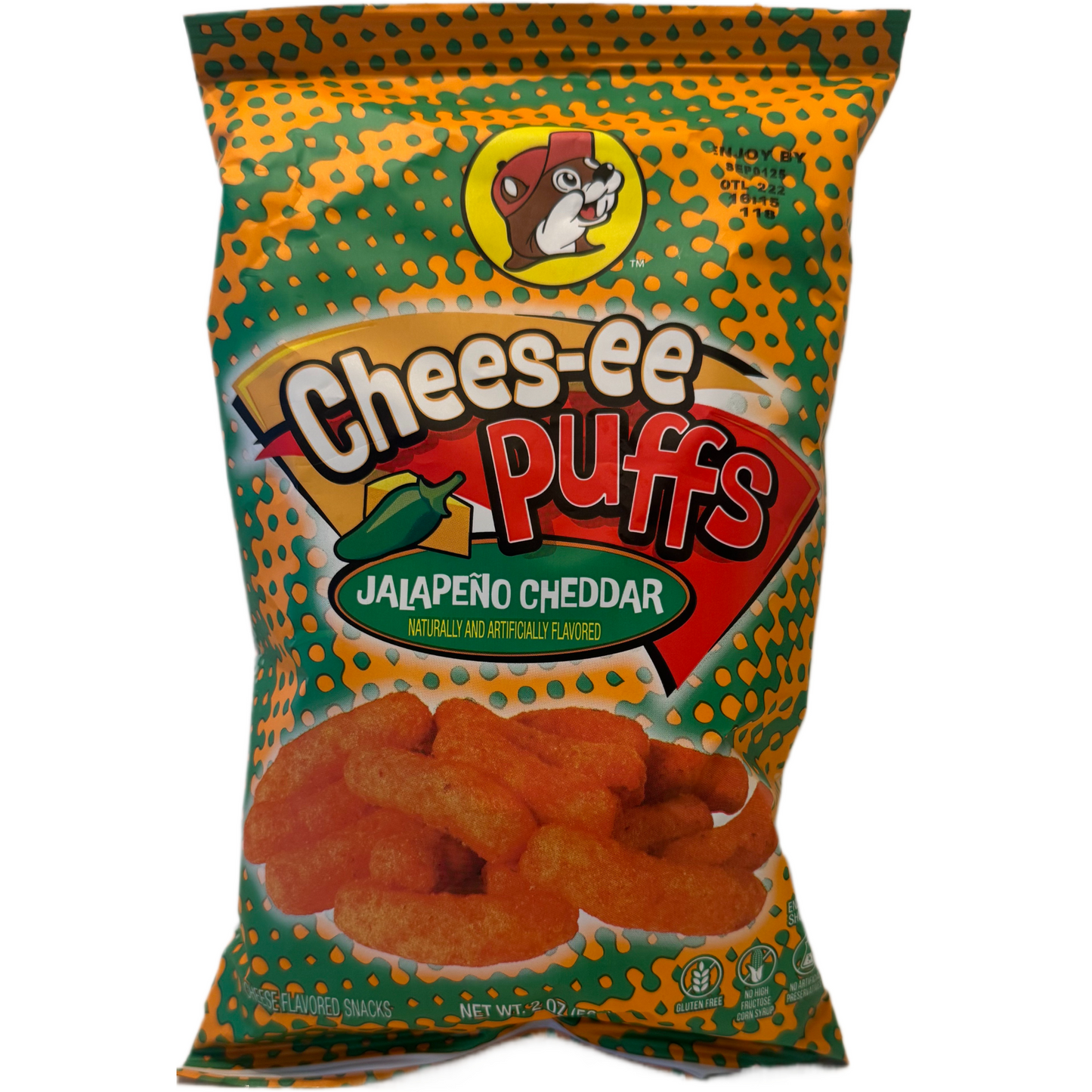 Buc-ees Cheese Puffs Jalapeno Cheddar spicy cheesy crunchy snack bag