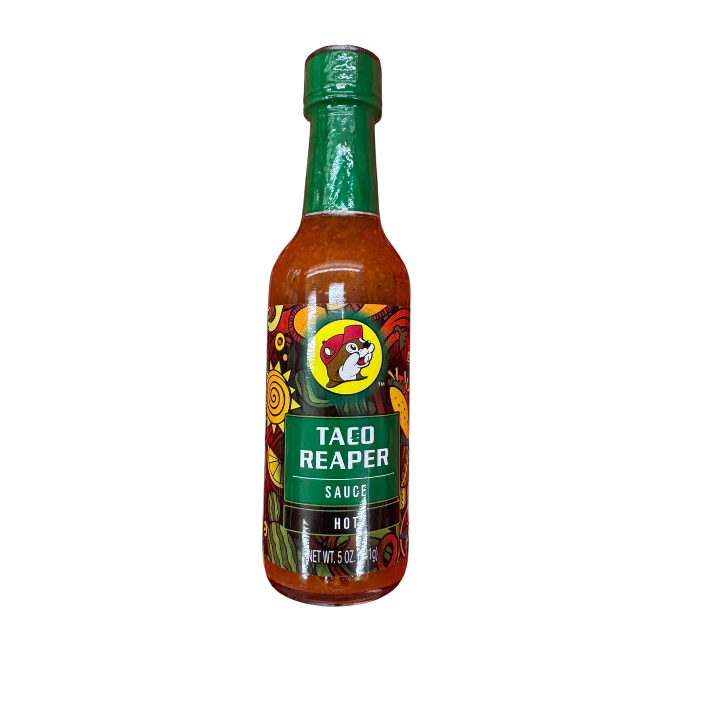 Buc-ee’s Taco Reaper hot sauce bottle