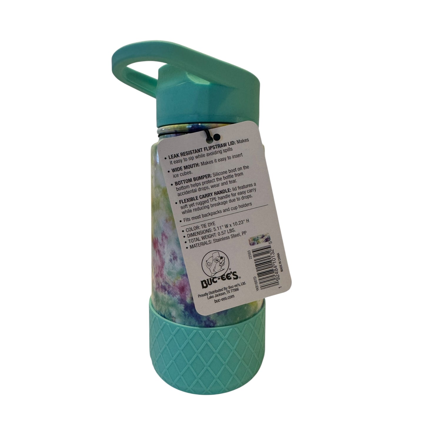 Buc-ees kids water bottle tie dye design with flip up spout