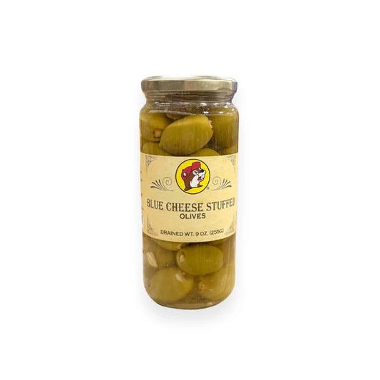 Buc-ee’s Stuffed Olives 9oz Jar – Gourmet Snack in Blue Cheese, Garlic, Feta & Jalapeño Flavors