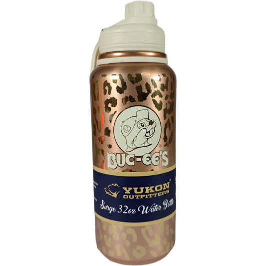 Buc-ee’s Gold Leopard 32oz Water Bottle – Reusable, Travel & Sports Drink Bottle