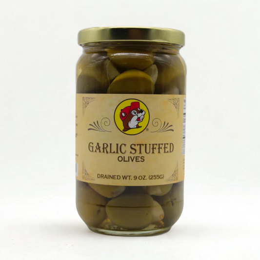 Buc-ee’s Stuffed Olives 9oz Jar – Gourmet Snack in Blue Cheese, Garlic, Feta & Jalapeño Flavors