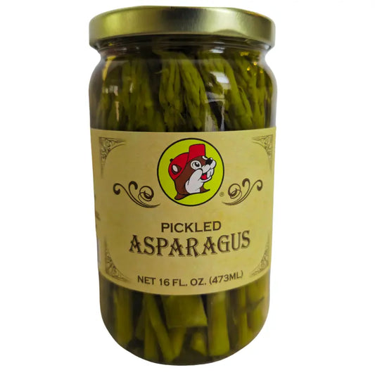 Buc-ee’s Pickled Asparagus 16oz glass jar – gluten-free pickled vegetables snack from Texas, perfect for BBQs and charcuterie boards