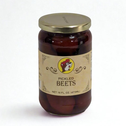 16oz jar of Buc-ee’s gluten-free pickled beets, all-natural, no high fructose corn syrup, no artificial preservatives or colors, perfect for snacking and salads