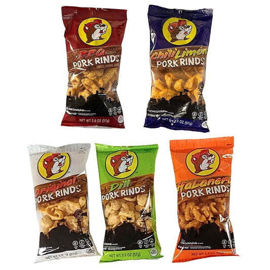 Buc-ee’s Pork Rinds – Original, Chili Limón, Dill, BBQ & Habanero