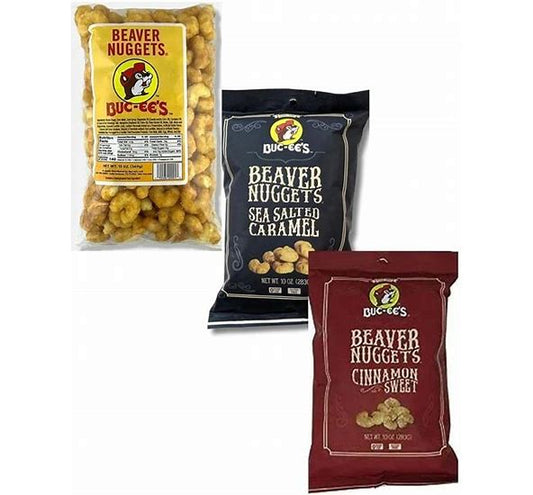 Buc-ee’s Beaver Nuggets 3-Pack – Sweet & Crunchy Snack Trio (Original, Cinnamon Sweet, Sea Salt Caramel) – Gourmet Snack Bundle