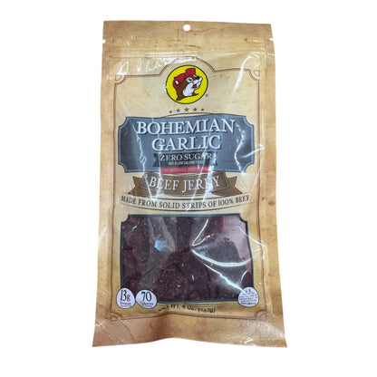 Buc-ee’s Bohemian Garlic No Sugar Added Beef Jerky 4oz, savory low-sugar meat snack