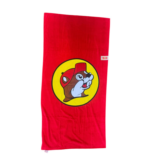 Buc-ees Classic Red Beach Towel large soft absorbent towel with beaver logo