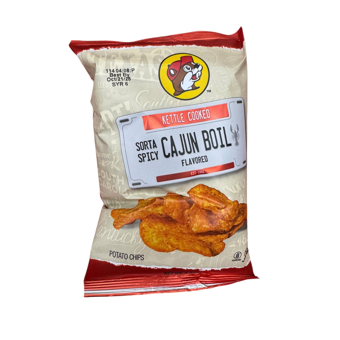 Buc-ee’s kettle cooked sorta spicy Cajun boil potato chips bag