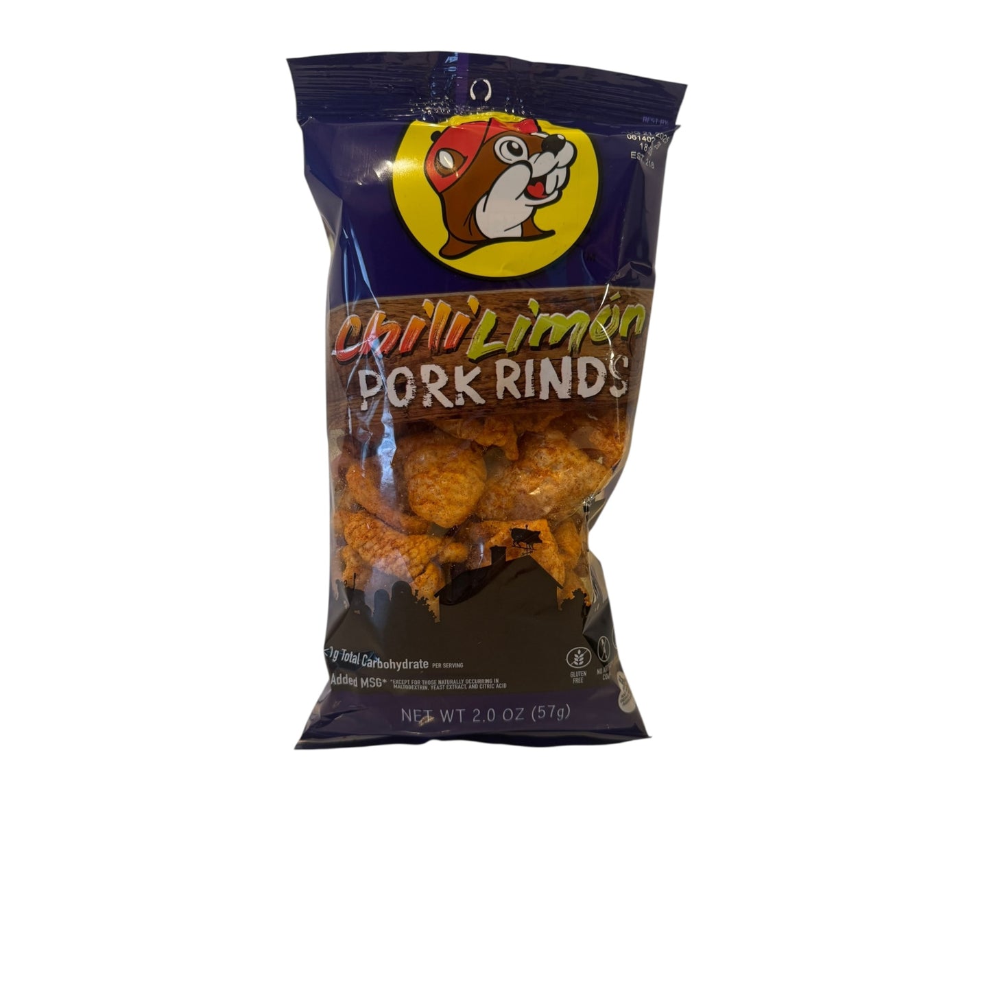 Buc-ees Chili Limon Pork Rinds tangy spicy crunchy snack bag